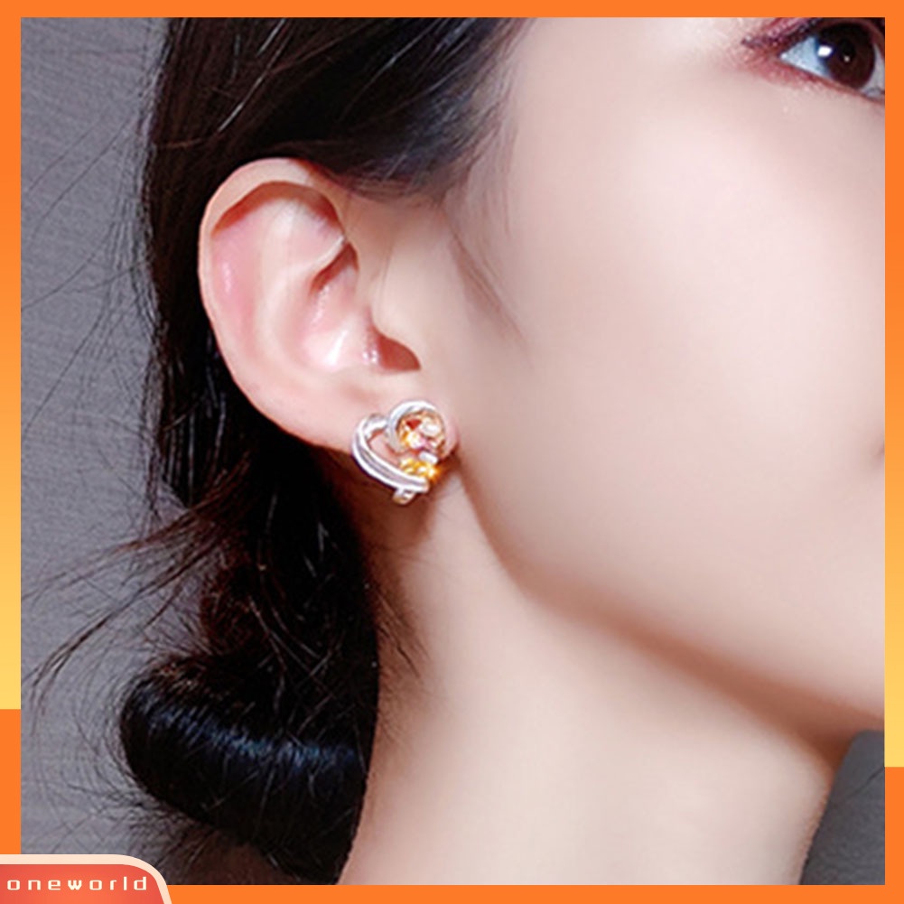 [WOD] Wanita Fashion Cinta Bentuk Hati Telinga Pejantan Mutiara Imitasi Cubic Zirconia Earrings