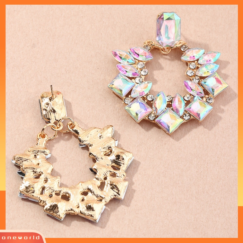 [WOD] Kreatif Wanita Geometris Eardrop Glitter Berlian Imitasi Hoop Ear Stud Earrings Hadiah