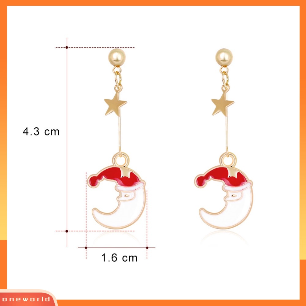 [WOD] Wanita Fashion Gaya Natal Bentuk Bulan Menjuntai Anting Aksesoris Perhiasan