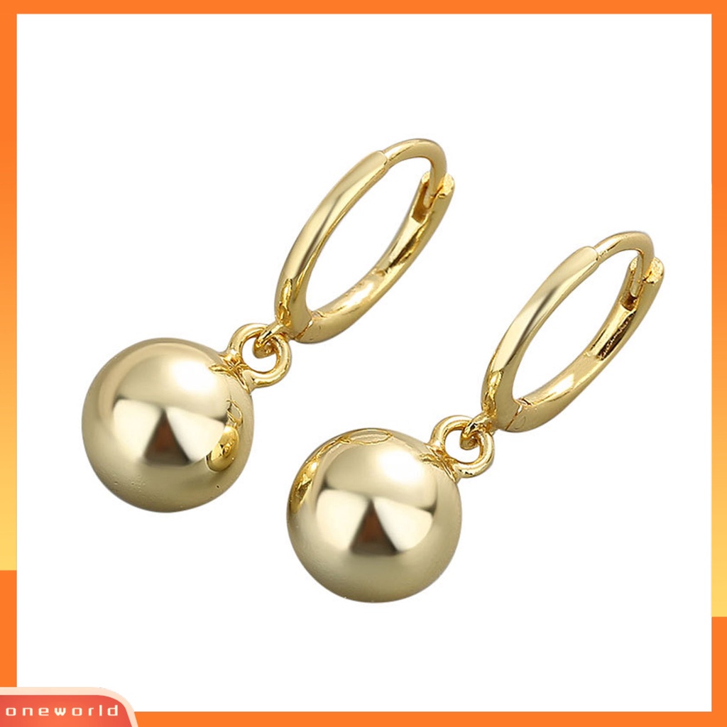 [WOD] 1pasang Wanita Hoop Earrings Warna Solid Pendek Ringan Bola Liontin Menjuntai Anting Hadiah Ulang Tahun