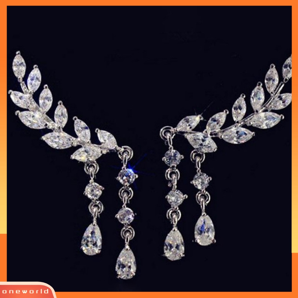 [WOD] Ear Studs Leaf Wanita Elegan Berlian Imitasi Drop Ear Cuff Earrings Untuk Pacaran