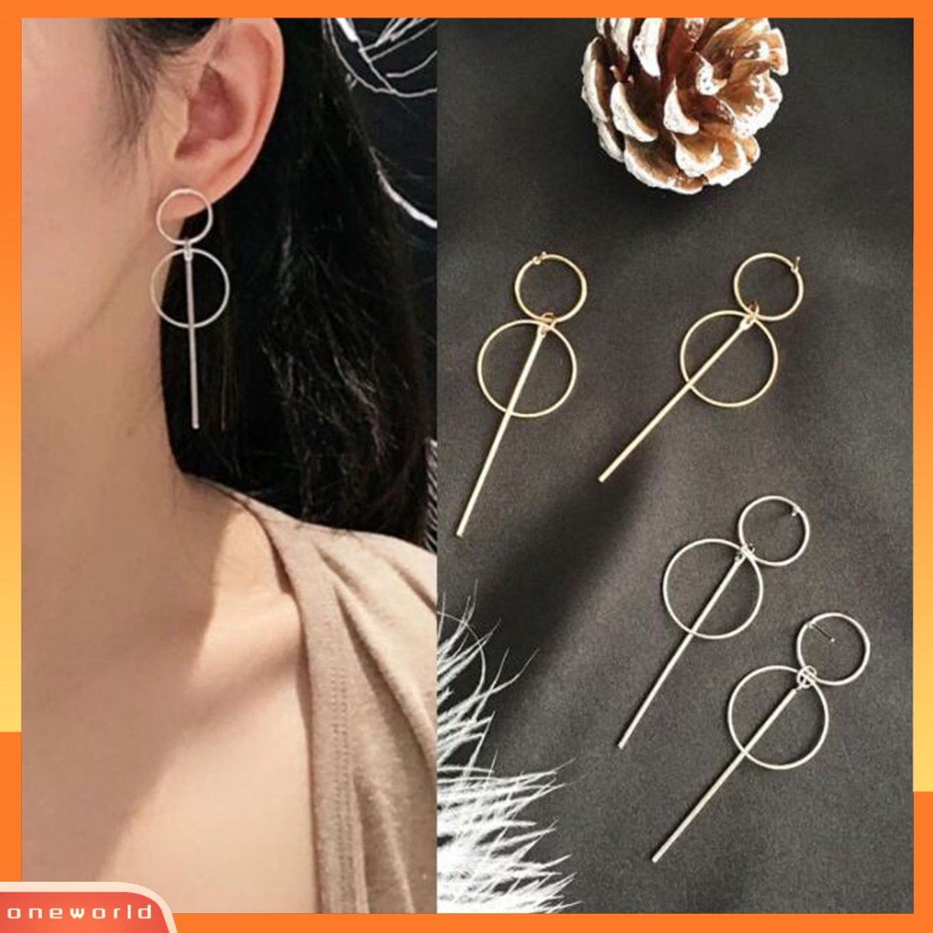 [WOD] Wanita Anting Alloy Geometris Lingkaran Ganda Rumbai Panjang Menjuntai Ear Studs Earrings Perhiasan Untuk Pesta