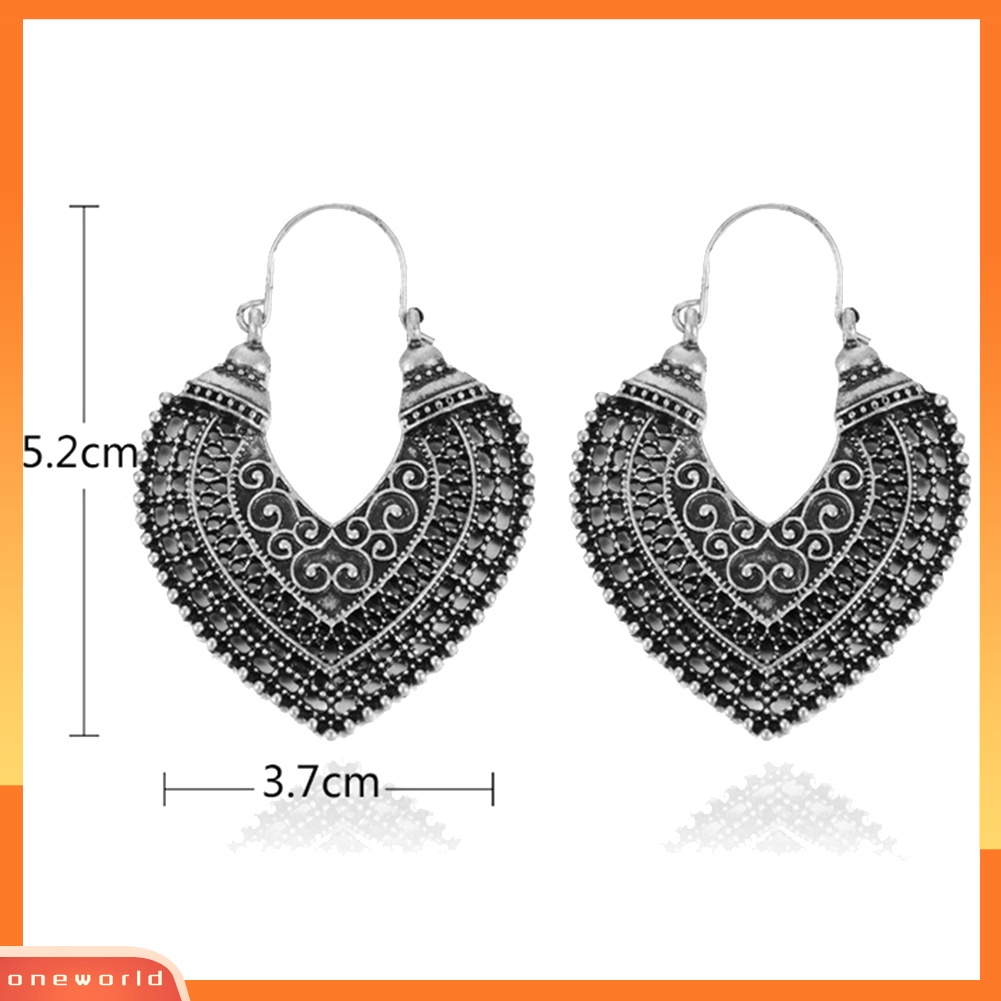 [WOD] Pesta Vintage Wanita Ukiran Berongga Jantung Liontin Pernyataan Leverback Earrings