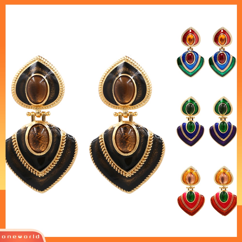 [WOD] Wanita Permata Imitasi Hias Enamel Hati Menjuntai Multicolor Stud Earrings Perhiasan Hadiah