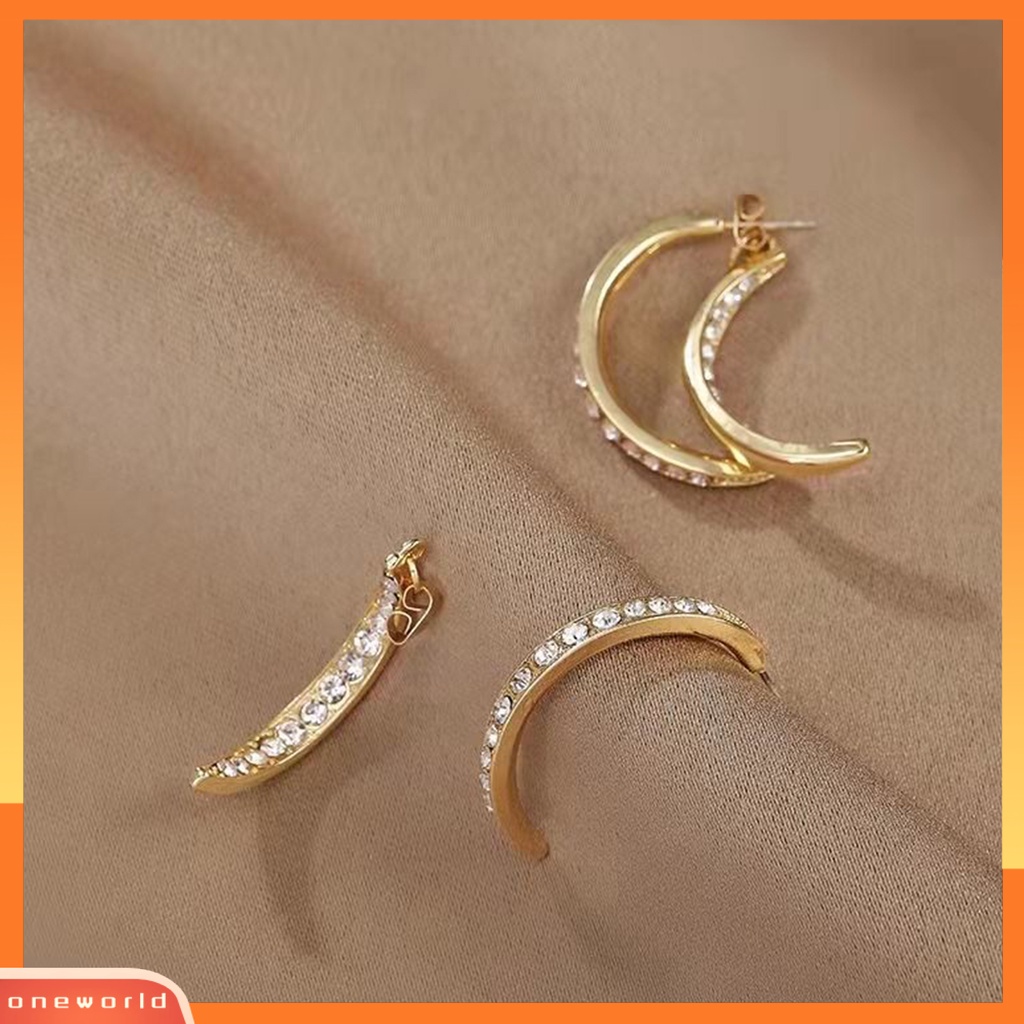 [WOD] Lady Earrings Bentuk Bulan Indah Busur Runcing Mengkilap Berlian Imitasi Pacaran Anting Hadiah