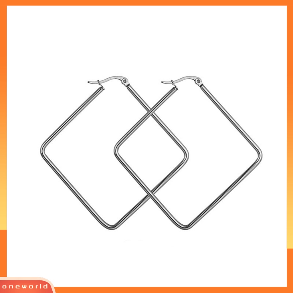 [WOD] Anting Kait Hoop Persegi Berlebihan Anting Lingkaran Persegi Bahan Stainless Steel Untuk Pub