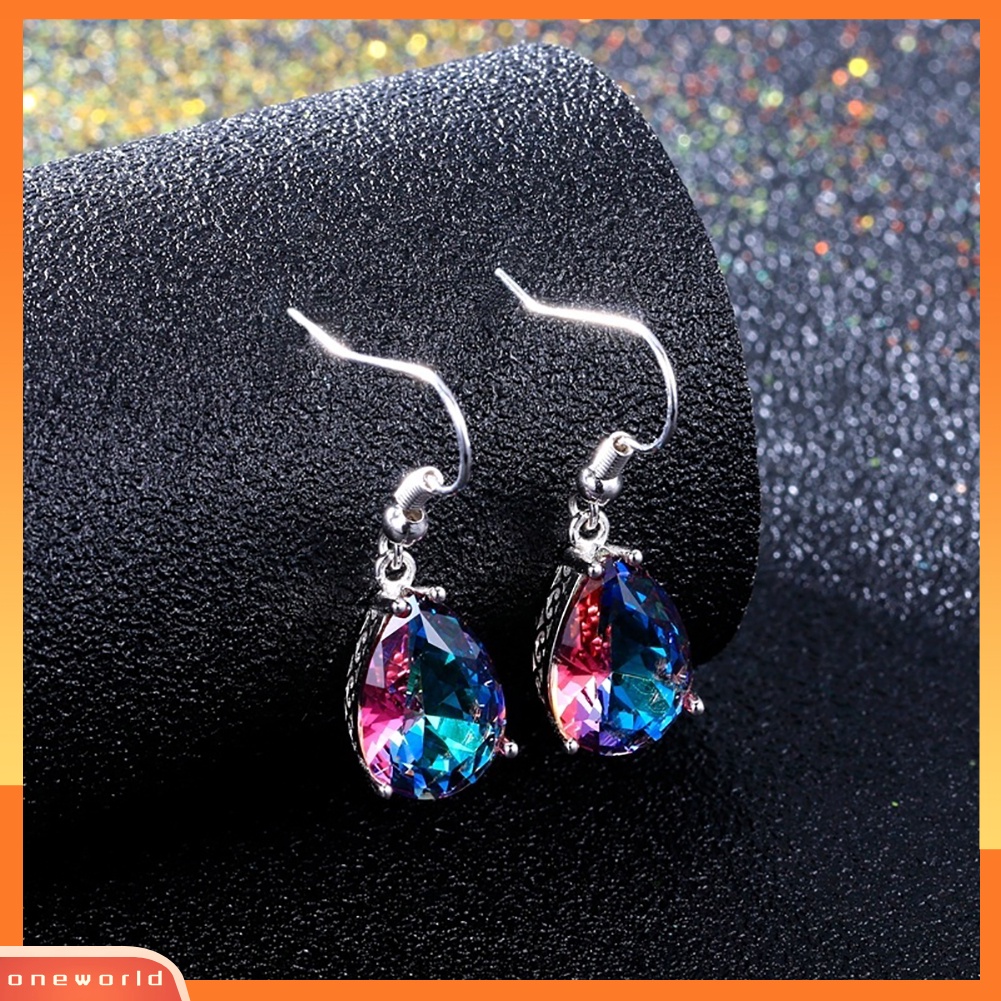 [WOD] Fashion Multicolor Imitasi Permata Tetesan Air Pear Hook Anting Perhiasan Pesta Eardrop