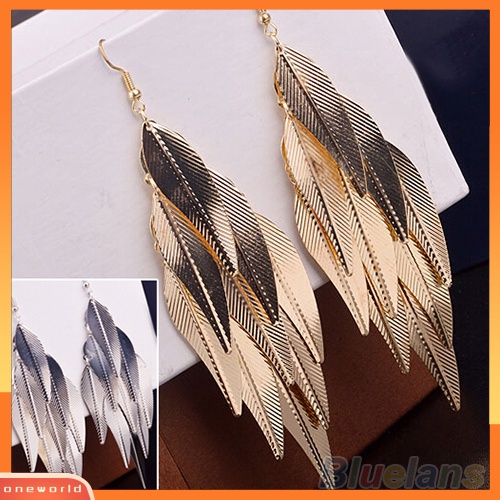 [WOD] Wanita Retro Baroque Style Layered Leaves Hook Drop Menjuntai Anting Linear