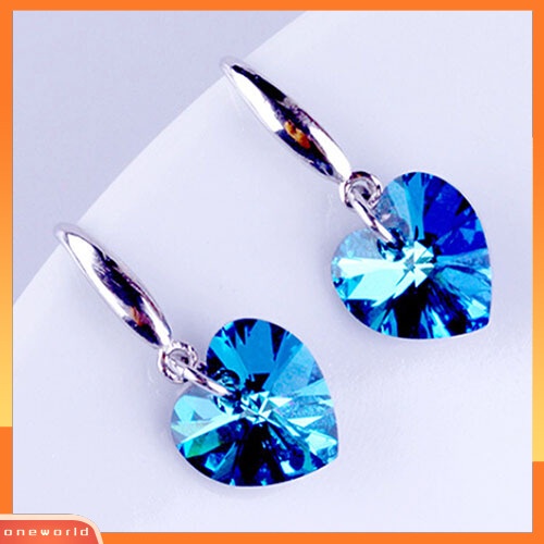 [WOD] Wanita Hati Biru Berlian Imitasi Alloy Ear Hook Menjuntai Eardrop Earrings