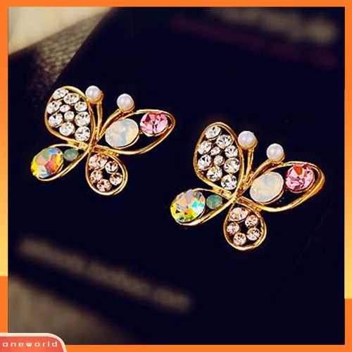 [WOD] Wanita Fashion Chic Indah Berlian Imitasi Berongga Kupu-Kupu Telinga Stud Earrings Perhiasan