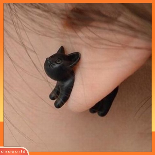 [WOD] Wanita Punk Keren Stereoskopik Kucing Kitten Impalement Ear Stud Earring Perhiasan