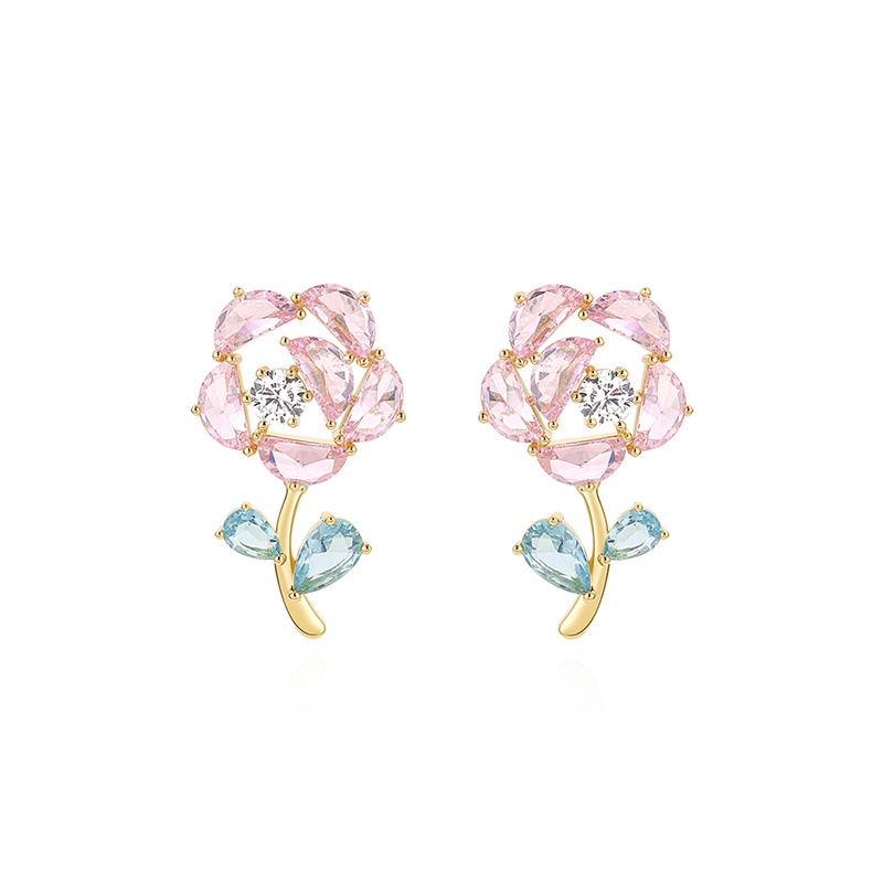 Anting Desain Niche Mewah Cahaya Mawar Berlian Imitasi High-end Pink