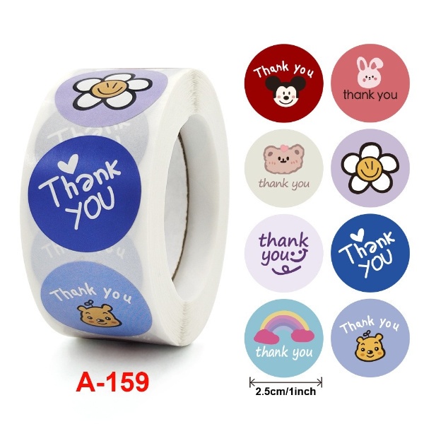 BBS Stiker Label Thank You / Stiker Roll (500 Pcs) / Stiker Ucapan Bulat / Stiker Tempel / Stiker Label Colorfull