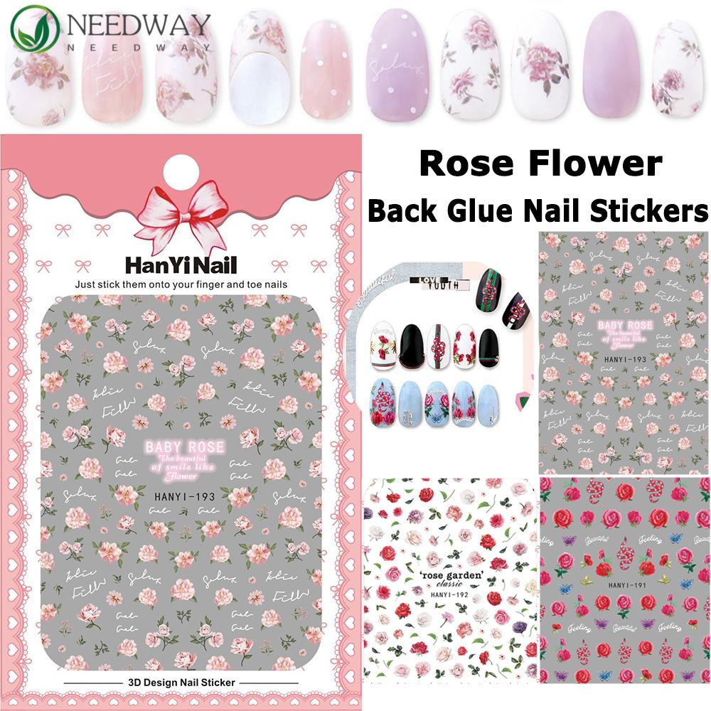 Needway Stiker Kuku 3D Wanita Gadis Bunga Mawar Perekat Diri DIY Dekorasi Nail Art