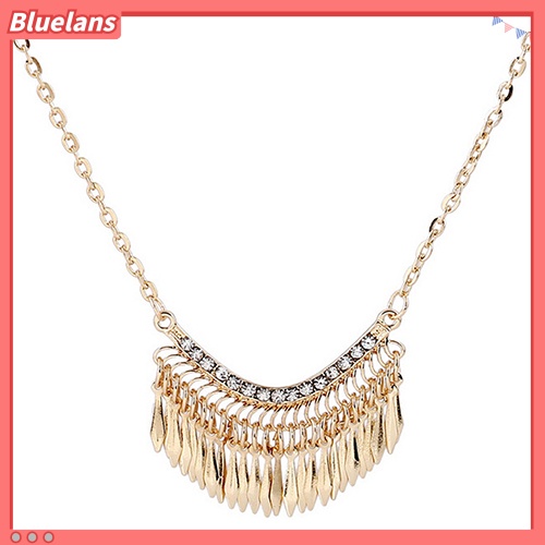 [BLS] Wanita Warna Emas Jumbai Tergantung Berlian Imitasi Choker Rantai Panjang Kalung Pesta