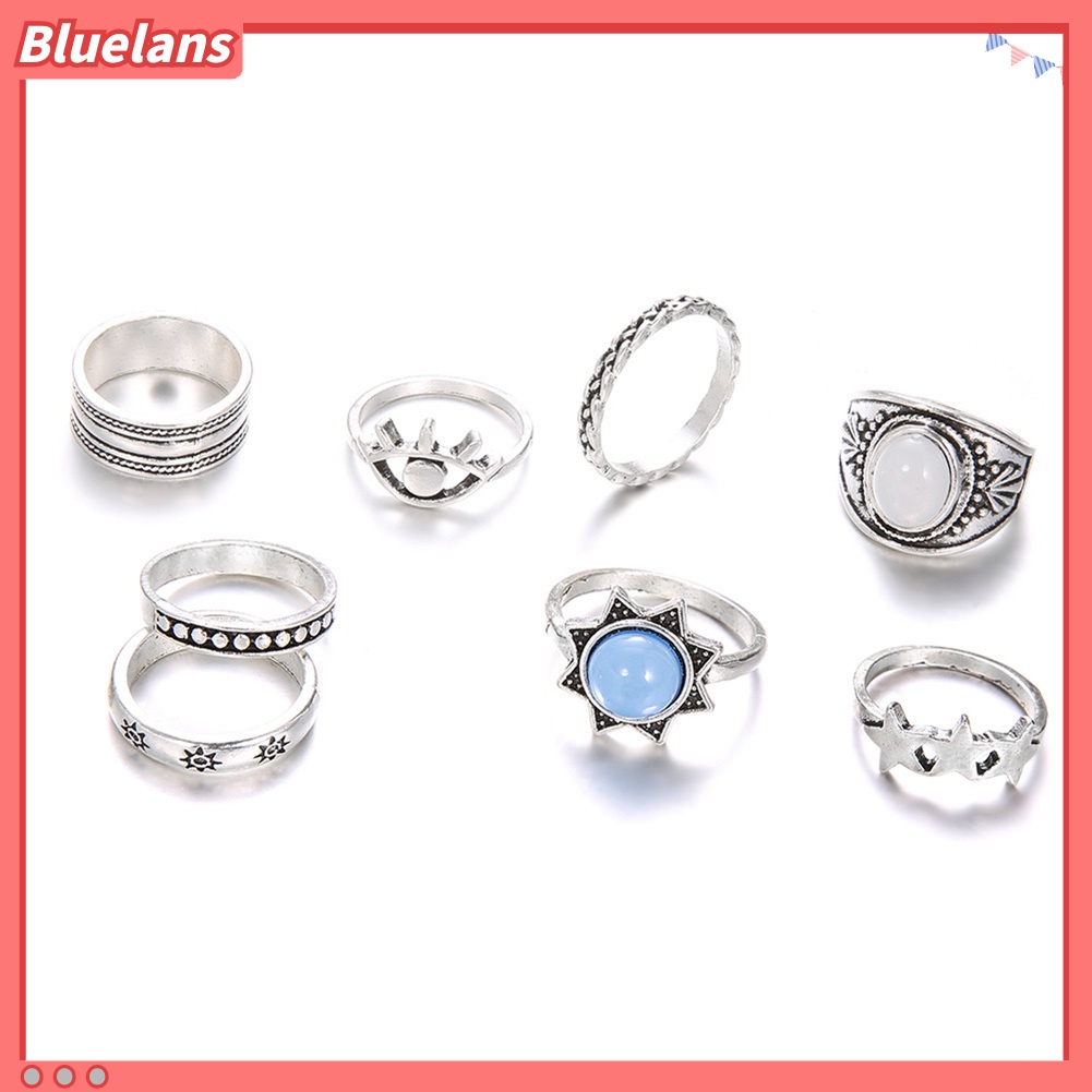 [BLS] 7pcs /Set Bohemian Wanita Mata Bintang Faux Gemstone Kunckle Midi Jari Cincin Perhiasan