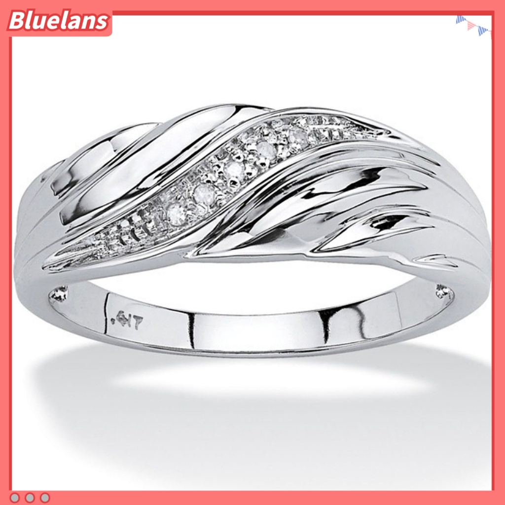 [BLS] Two-tone Indah Pernikahan Band Permukaan Halus Memutar Berlian Imitasi Wanita Cincin Pesona Perhiasan