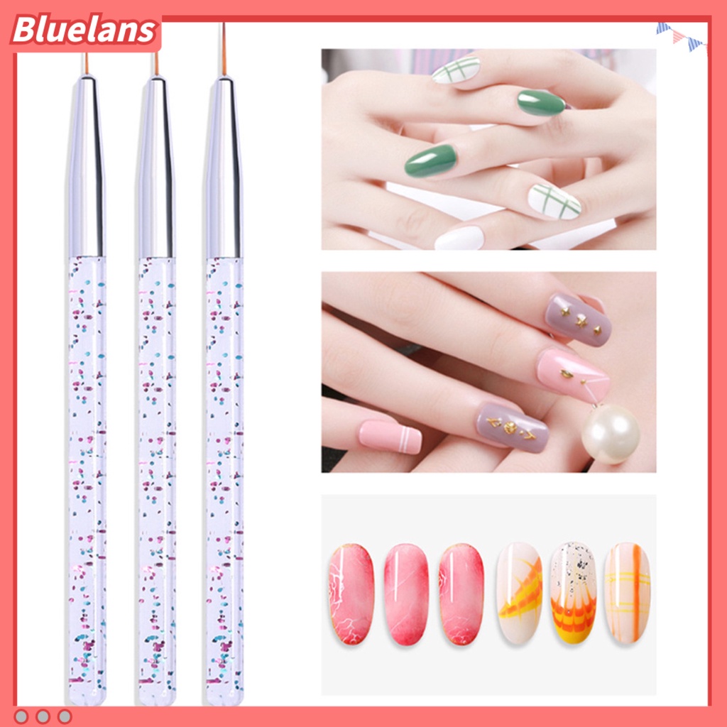 [BLM] 3pcs/set Pena Lukisan Kuku Permukaan Warna-Warni Ergonomics Handle Ultra Tipis Desain Bunga Garis Garis Garis Liner DIY Pena Gambar Untuk Manicure