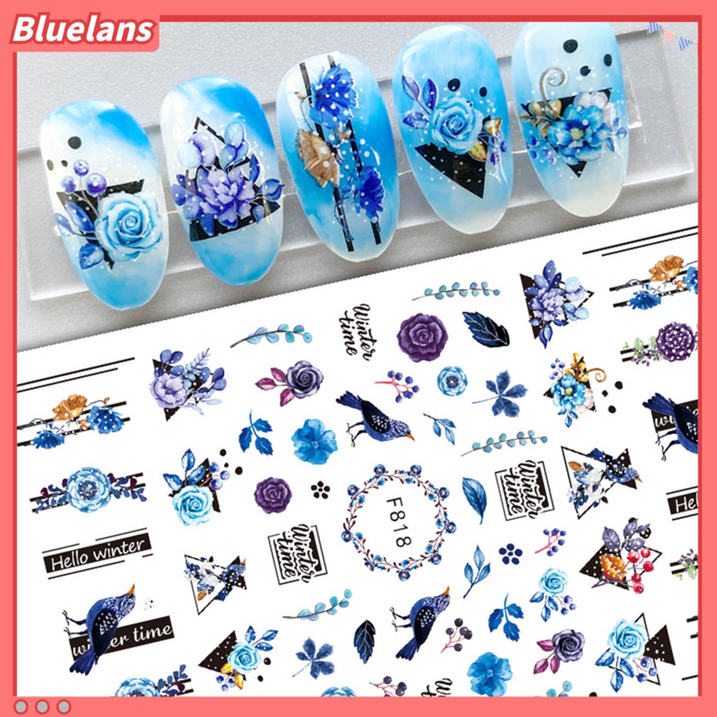 [BLM] Stiker Kuku Glitter Efek 3D Ultra Tipis Dekorasi Stiker Sparkly Geometri Daun Decals Untuk Manicure