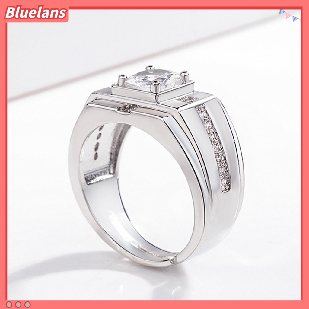 [BLS] Cincin Zirkon Bersinar Geometris Berlian Imitasi Hias Electroplating Hypoallergenic Dekorasi Perhiasan Pria Pertunangan Terbuka Jari Cincin Band Untuk Hadiah