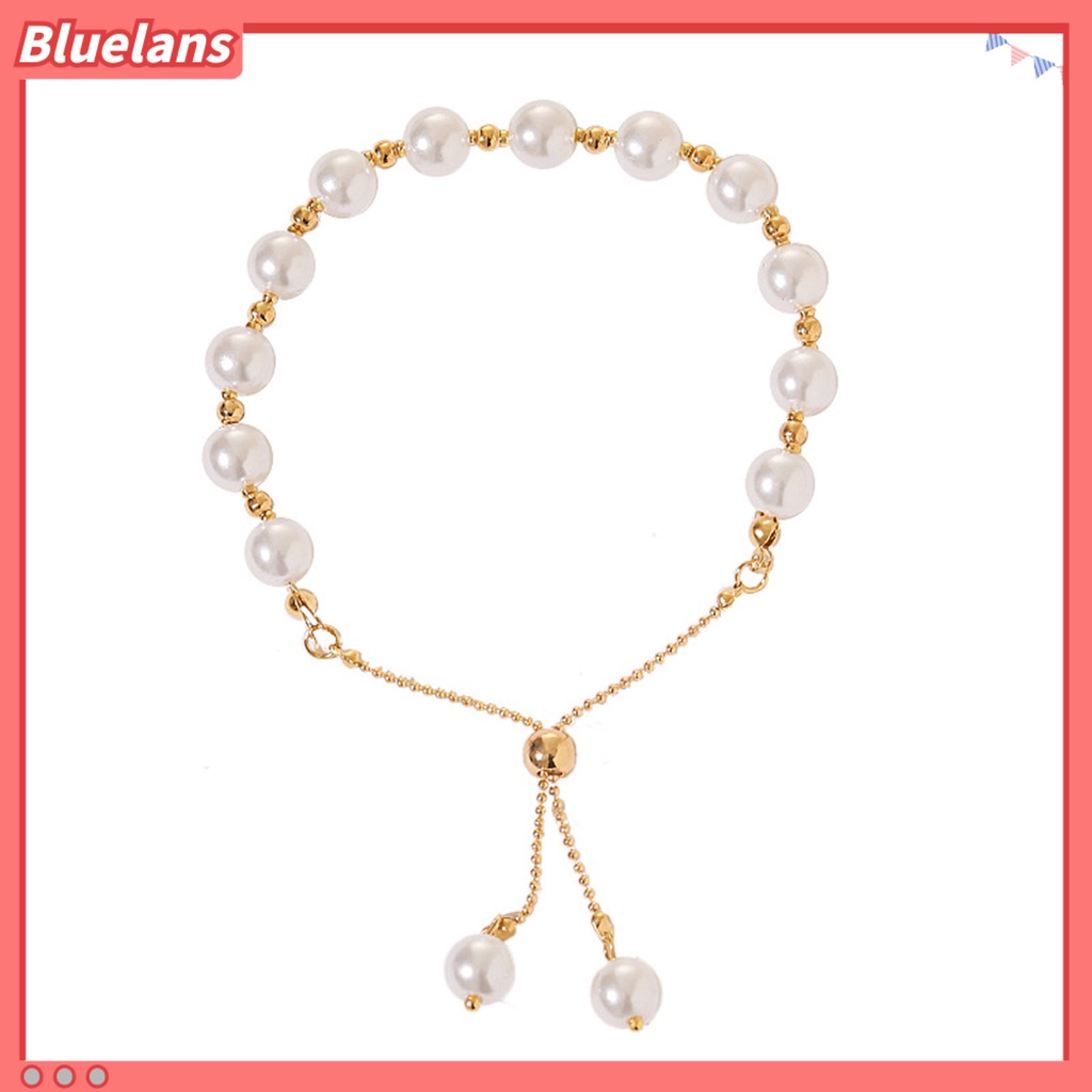 [BLS] Wanita Gelang Manik-Manik Temperamen Geometris Electroplating Adjustable Hias Hadiah Ulang Tahun Gadis Mutiara Imitasi Cuff Bracelet Fashion Perhiasan Untuk Putri