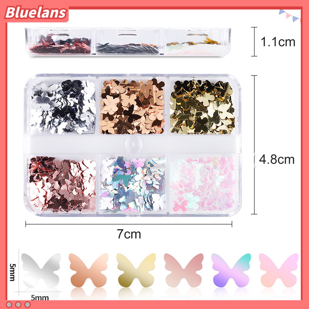 [BLM] 6kisi-kisi /Box Payet Kuku Tipis Rounded Corners Lightweight Butterfly Nail Art Sequin Untuk Wanita