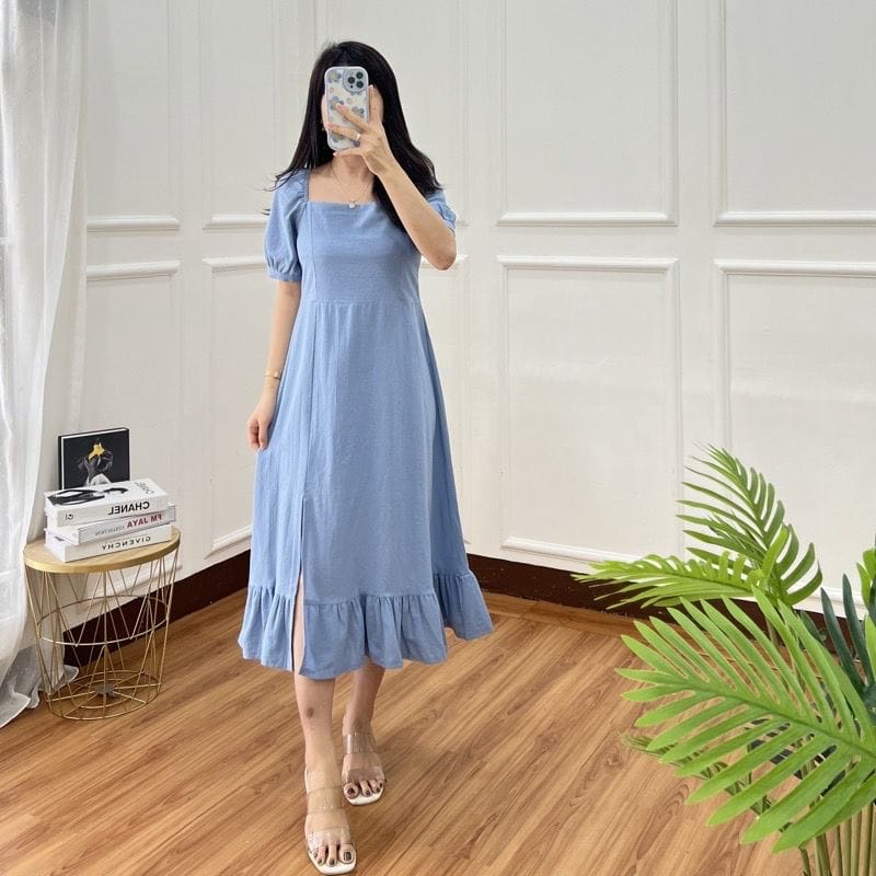 Masare Daily Midi Dress Lengan Pendek Terbaru Crinkle Airflow Baju Wanita Korean Style