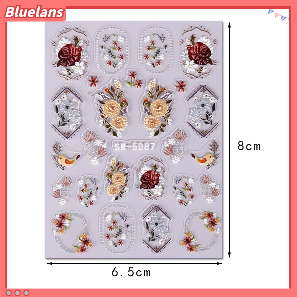 [BLM] 1lembar Stiker Kuku Mudah Tempel Dapat Dilepas Vintage Renda Bunga Desain DIY Banyak Gaya Timbul Slider 5D Nail Decal Nail Salon Aksesoris