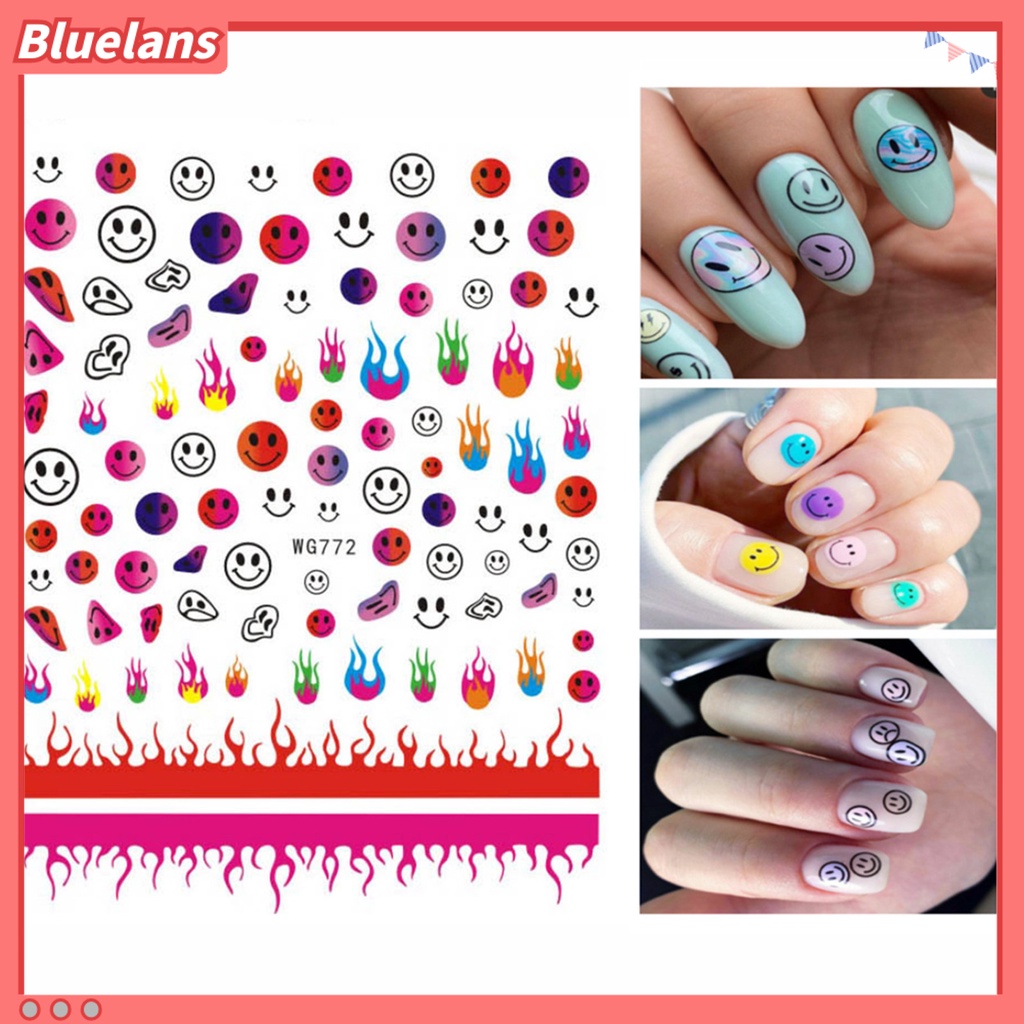 [BLM] Flame Motif Smile Stiker Kuku DIY Ultra Tipis 6warna Hiasan Stiker Grimace Untuk Manicure