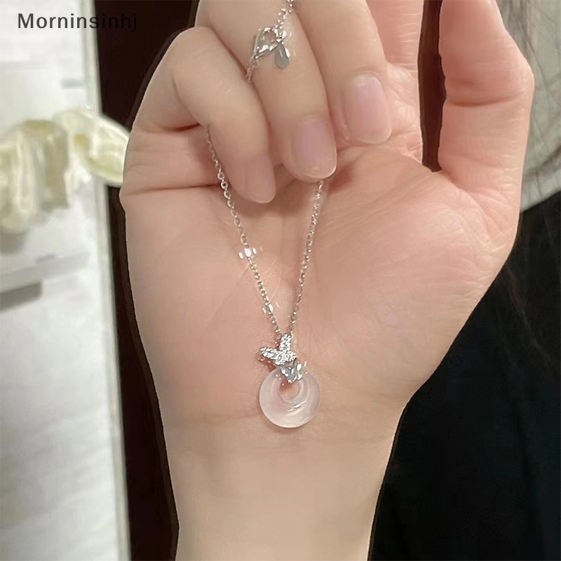 Mornin Vintage Butterfly Jade Pendant Kalung Rantai Klavikula Berongga Ringan Untuk Wanita Fashion Temperamen Aksesoris Perhiasan id