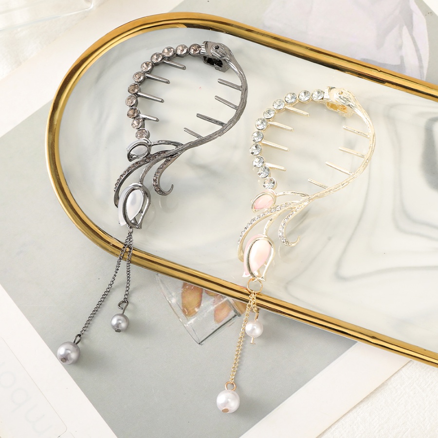 Korea Alloy Berlian Imitasi Tulip Rumbai Rambut Klip Ponytail Holder Mutiara Kristal Jepit Rambut Woman Aksesoris Rambut