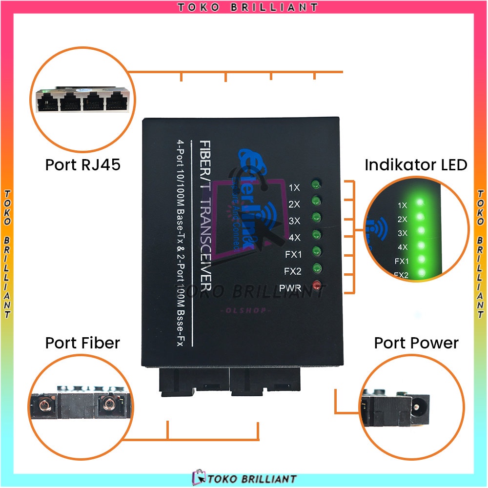 【Support POE】10/100Mbps 2F4E Fiber Converter Switch Single Mode Fiber Switch Bisa COD 5V-12V Power