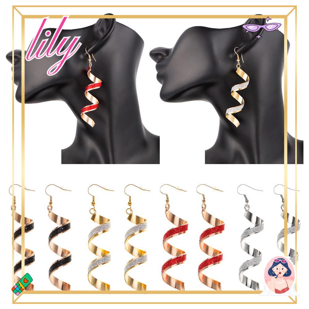 Lily 1pasang Spiral Gantung Anting Panjang Hadiah Aksesoris Pesta Perhiasan Telinga Menjuntai Drop Earrings Frosted Geometris Twist