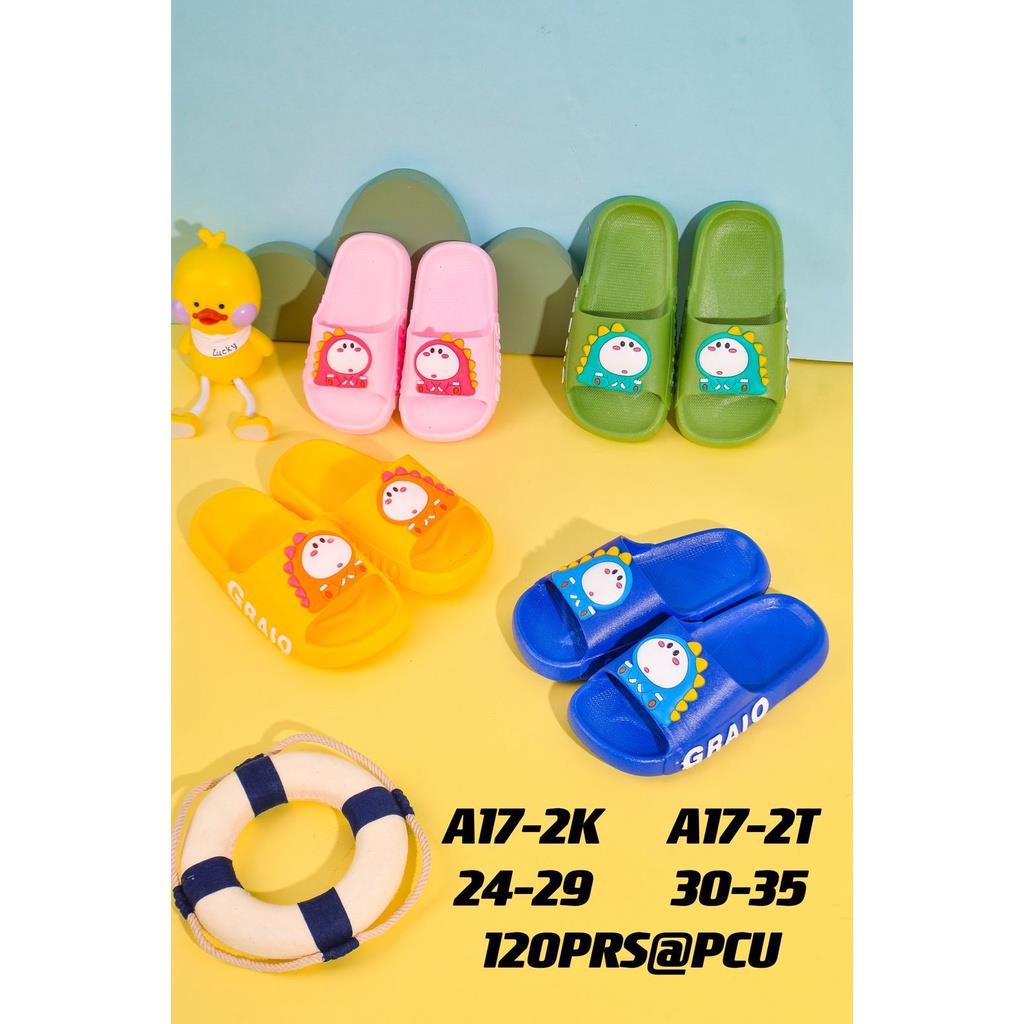 Sandal Slop Karet PCU Anak GRAIO Karakter DINO empuk lucu Import LLS A17-2K A17-2T 24-29 30-35