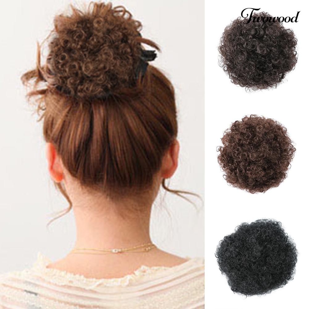 Twowood Afro Wanita Elastis Sanggul Wig Tahan Panas Pendek Keriting Bergelombang Scrunchie Sopak