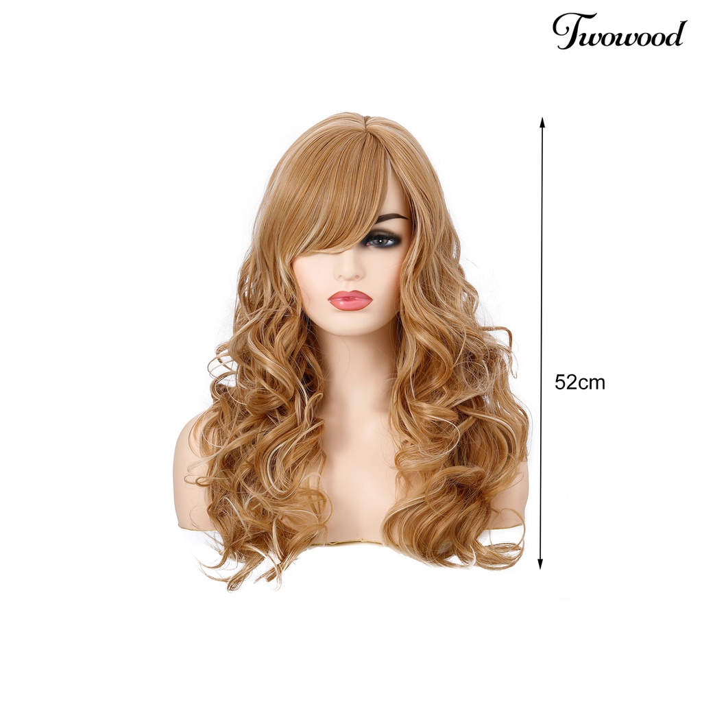 Twowood Wanita Wig Rambut Keriting Panjang Ringan Golden Tahan Panas Wig Alami Untuk Perempuan