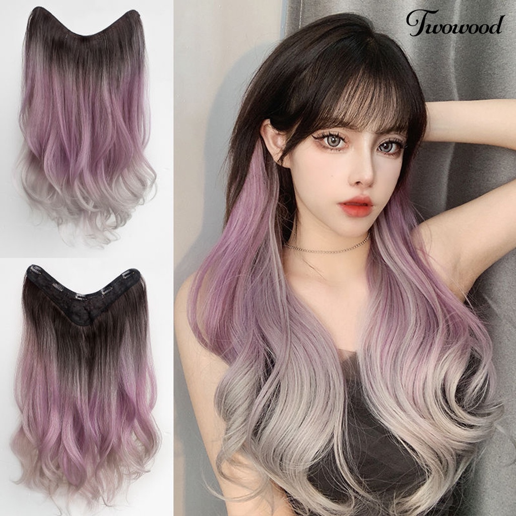 Twowood Wig piece Curly Lembut Berbulu Alami Pas Sempurna Desain Berbentuk U One-piece Ekstensi Berwarna Wig Gradasi Panjang Untuk Wanita