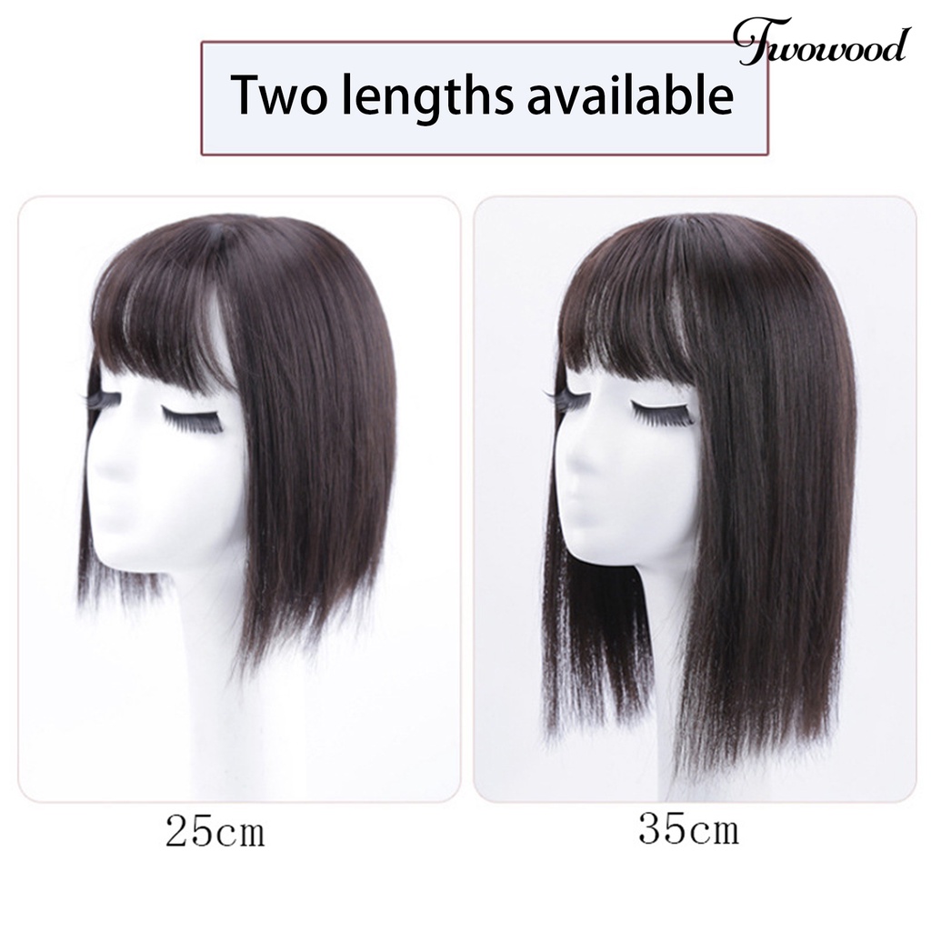 Twowood 25/35cm Wanita Wig Berbulu Breathable Natural Look Sintetis Wig Pendek Lurus Dengan Poni Alat Kosmetik Untuk Lady