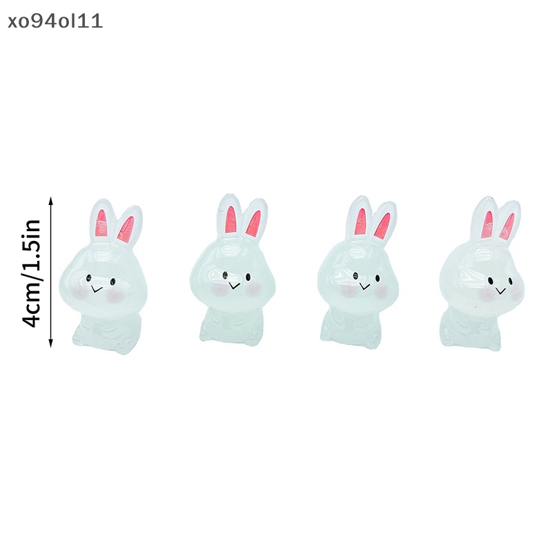 Xo 2Pcs Ornamen Kelinci Putih Bercahaya Kartun Bunny Doll Micro Landscape Dekorasi Rumah Boneka Miniatur Mainan OL