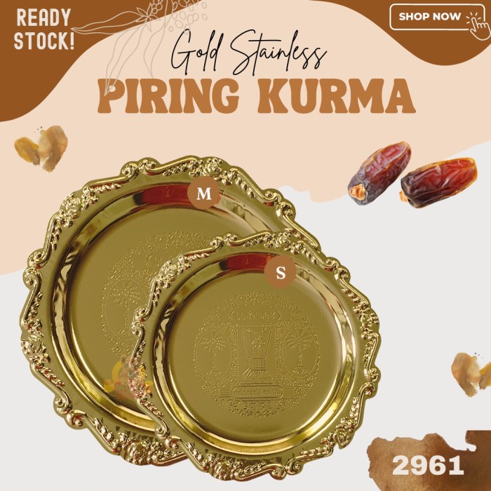 Piring Buah kurma Stainless Emas kue permen Gold Small classic 15cm