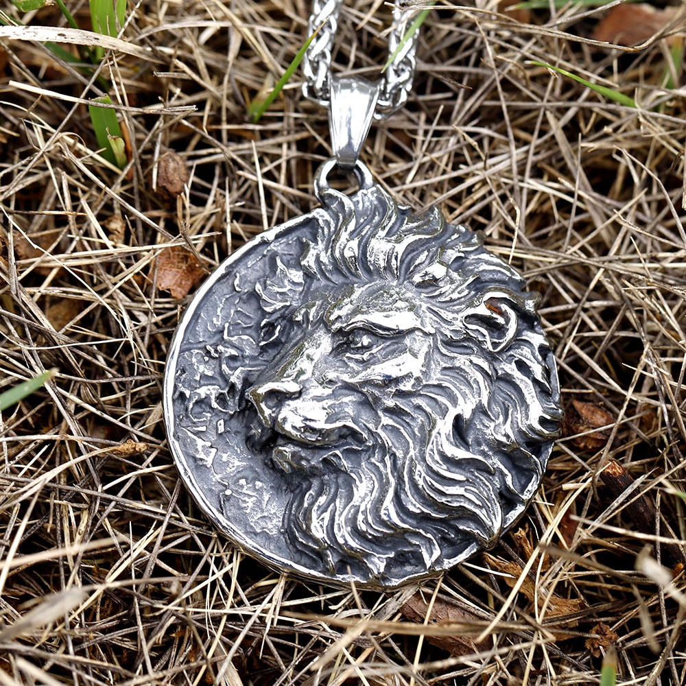 Liontin Kalung Kepala Singa Fashion Punk Viking Vintage Desain Baru Untuk Hadiah Pria