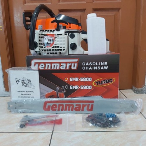 Termurah - Gergaji kayu/pohon alat menebang pohon Mesin Chainsaw 22in bar baja chainsaw GENMARU GMR 5800 chainsaw bar 22in mesin 2 tak free busi bosch 1 pcs