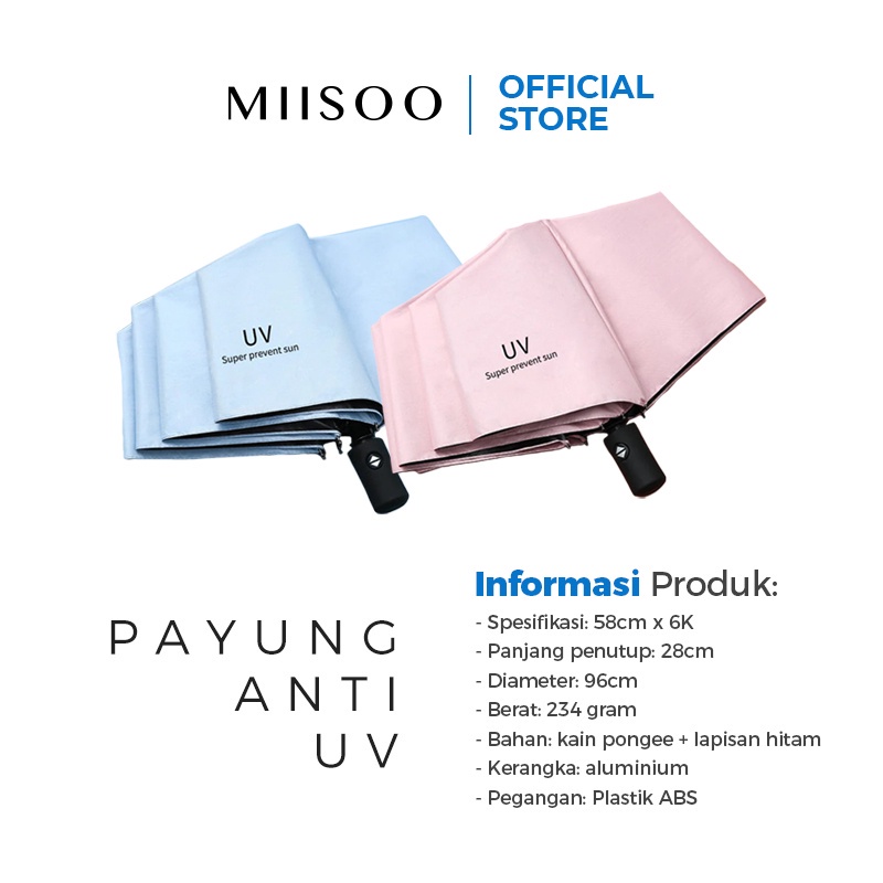 MIISOO Payung Anti Uv Korea style Anti Panas Ultra violet Anti Hujan Payung Lipat Otomatis Anti Sinar UV Protection motif polos Bulu