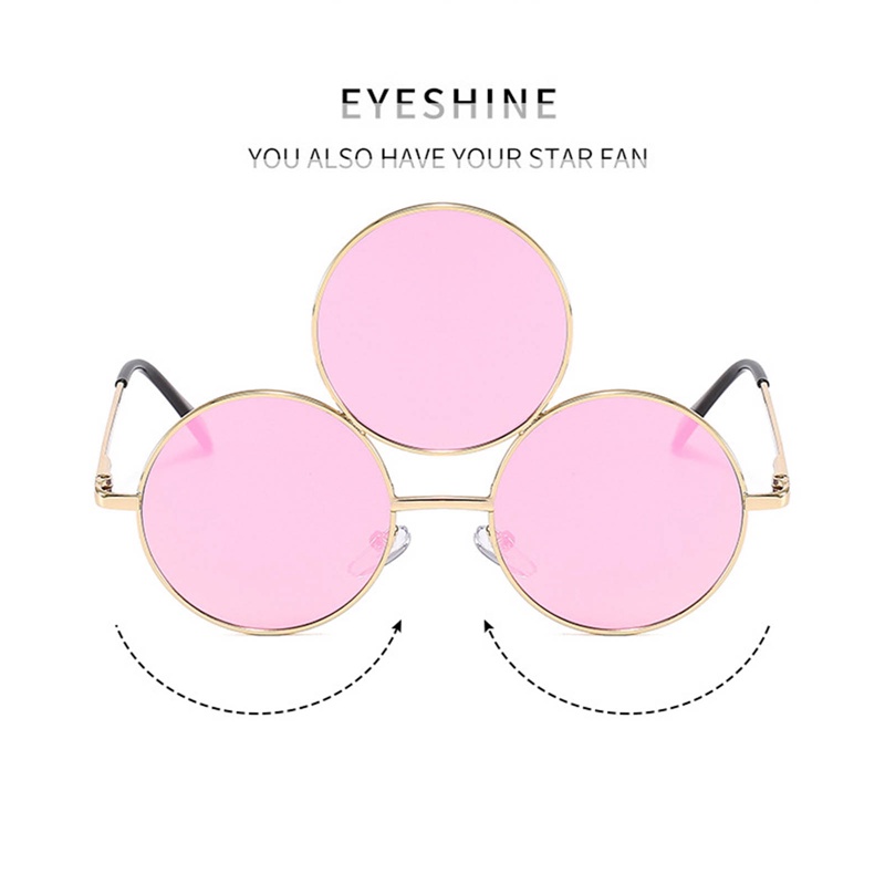 Oversized Circle Third Eye Sunglasses Pria Wanita Reflektif Dicerminkan Tiga Lensa Bulat Kacamata Matahari Rave Festival Punk Warna Biru