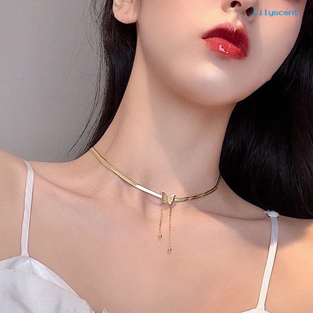 [LS] Rantai Crlavicle Butterfly Electroplating Rumbai Leher Ornamen Menawan Rantai Ular Liontin Kalung Wanita Perhiasan