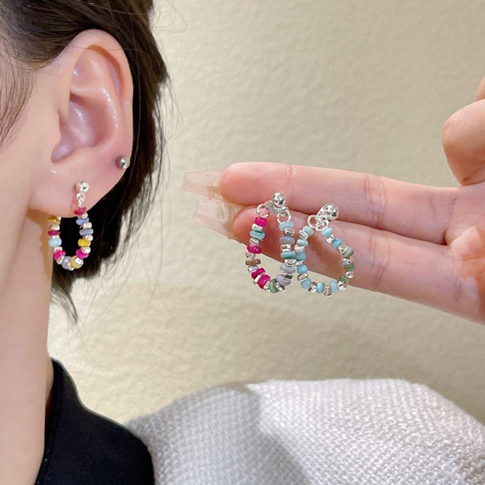 Needway Y2K Manik-Manik Anting Pesta Elegan Biru Manis Harajuku Sederhana Wanita Stud Earrings