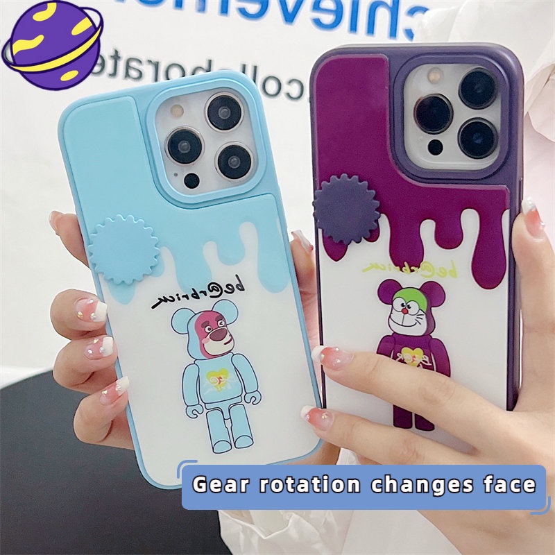 IPHONE Violent Bear Rotating Face Changing Phone Casing Cocok Untuk Iphone14 13 12 11 Pro Max 14Plus Kartun Mekanik Fun Casing Pelindung