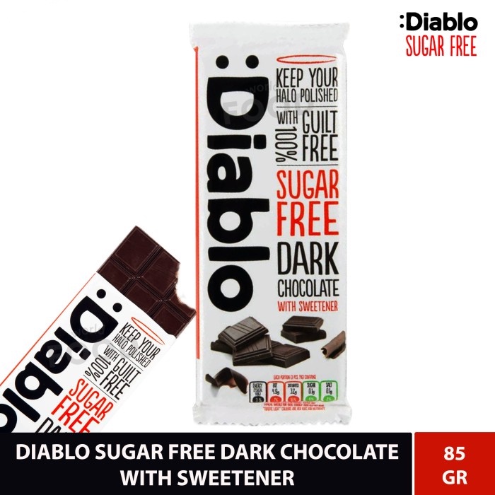 

DIABLO SUGAR FREE DARK CHOCOLATE WITH SWEETENER 85GR - COKELAT HITAM