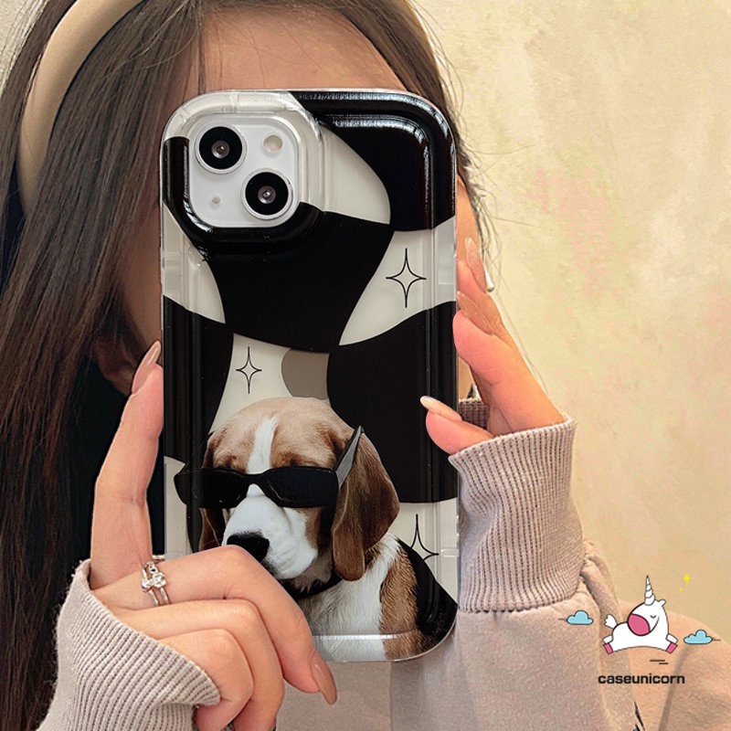 IPHONE Fashion Kartun Ponsel Case Kompatibel Untuk Iphone7 8 6S 6plus13 11 XR 12 14 Pro MAX X XS MAX Kisi Tidak Teratur Memakai Sunglasse Keren Kucing Anjing Pasangan Airbag Shockproof Soft Case