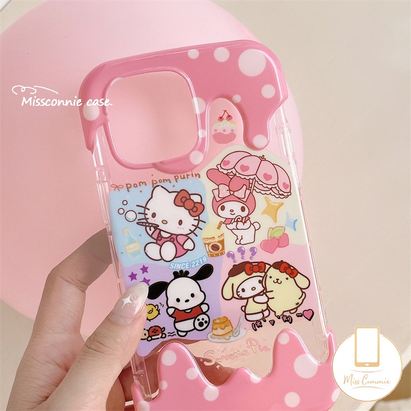 IPHONE Casing Es Krim 3D Hello Kitty Pochacco Kuromi Lucu Kompatibel Untuk Iphone11 12 13 14 Pro Max XR 7Plus X7 8 Plus XS Max SE 2020kartun Crayon Shin-chan Lembut TPU Cover